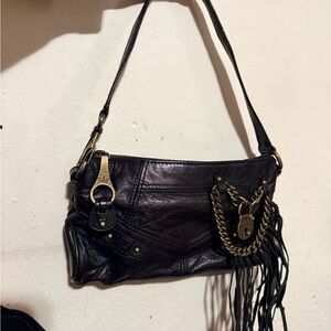 Vintage Black Juicy Couture Leather Chain Fringe Bag